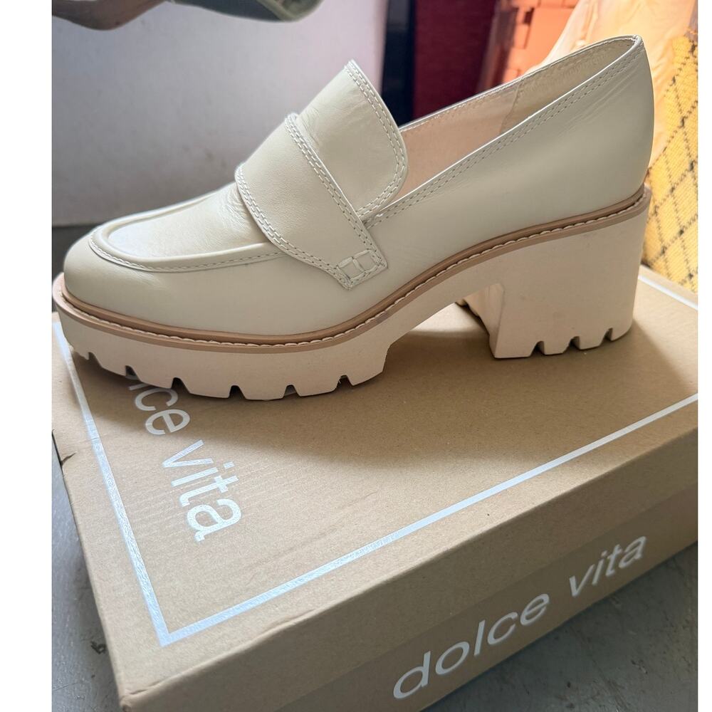 Dolce Vita Halona Platform Loafer Ivory New in Box Size 8.5 Chunkly Block Heel